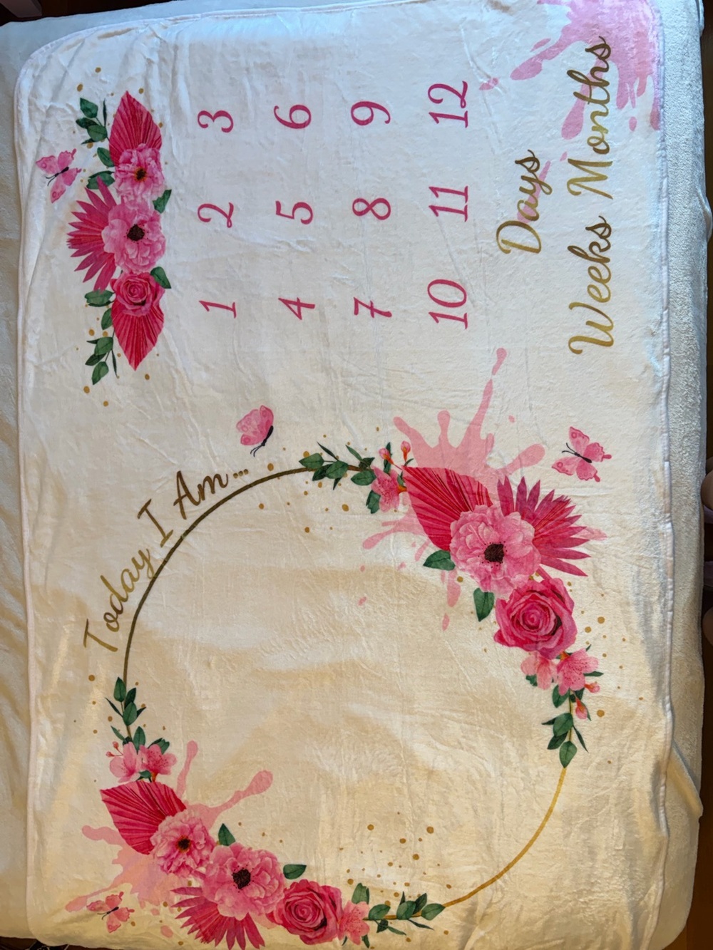 Floral Baby Milestone Blanket - Pink & Gold